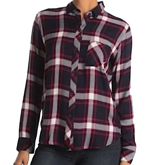 Rails Hunter Plaid Flannel Button Down Shirt in Marine Cherry Size Medium Fall - Picture 1 of 10